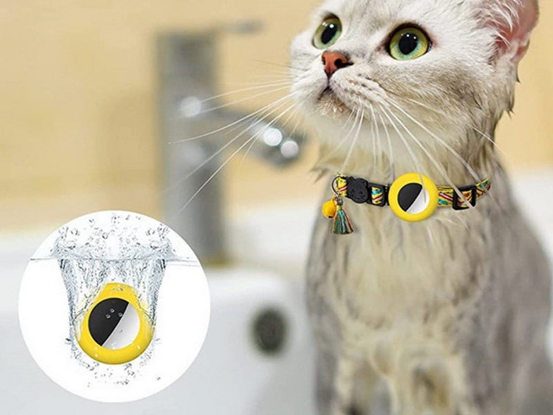 1 X Pet Cat Collar with Airtag Holder Adjustable Cat Collar Yellow Carousel 2