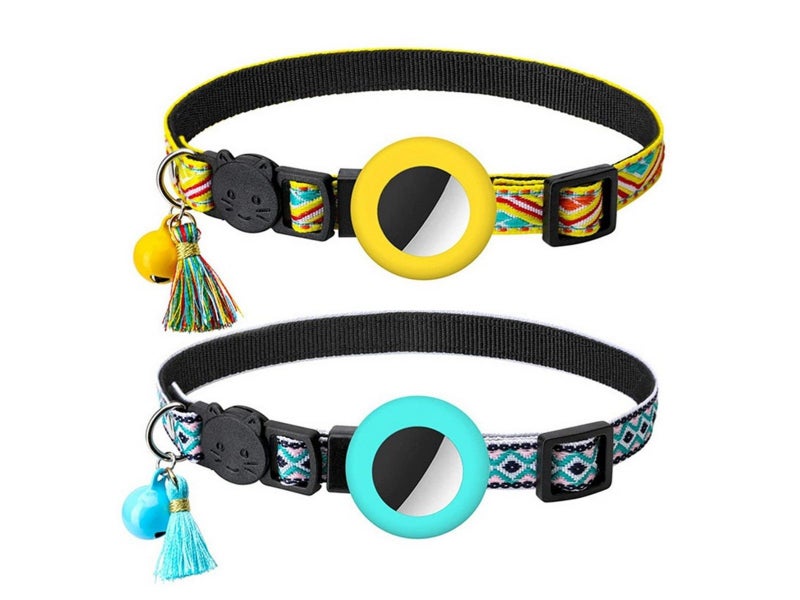 2 X Pet Cat Collar with Airtag Holder Adjustable Cat Collar Yellow and Green Carousel 1