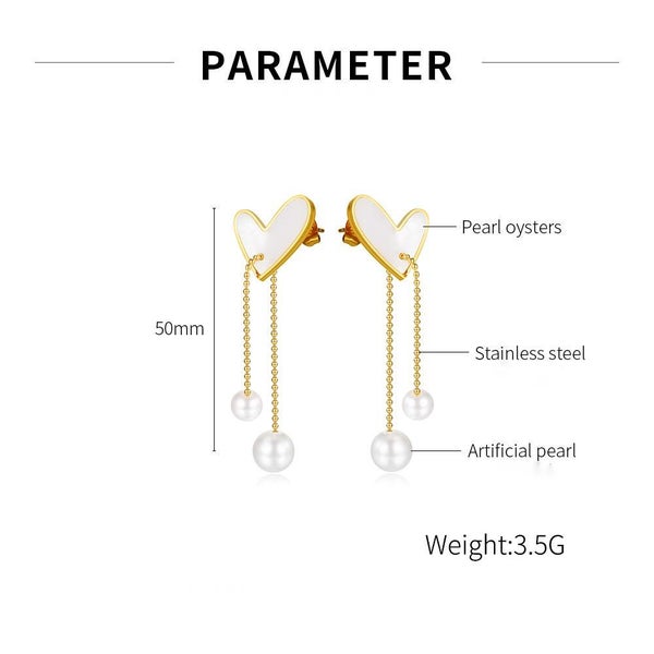 Pearls Heart Earrings Stainless Steel Yellow Gold-plated Studs Carousel 2