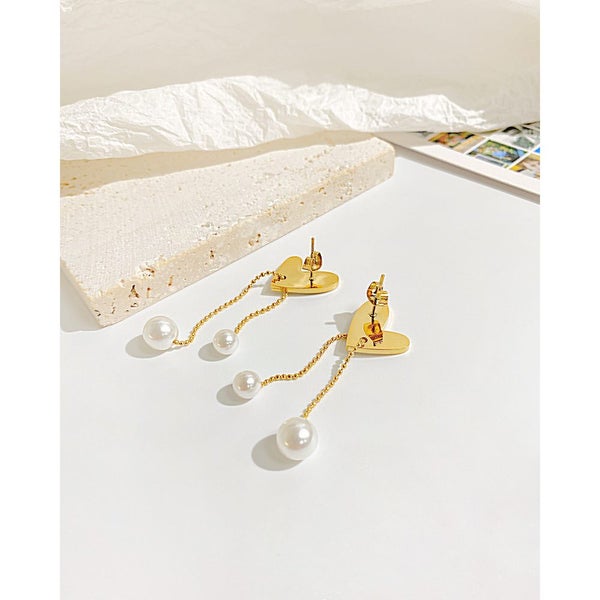 Pearls Heart Earrings Stainless Steel Yellow Gold-plated Studs Carousel 6