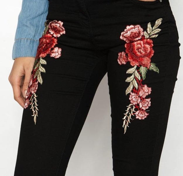 Slim rose embroidery long jeans women's jeans Carousel 2