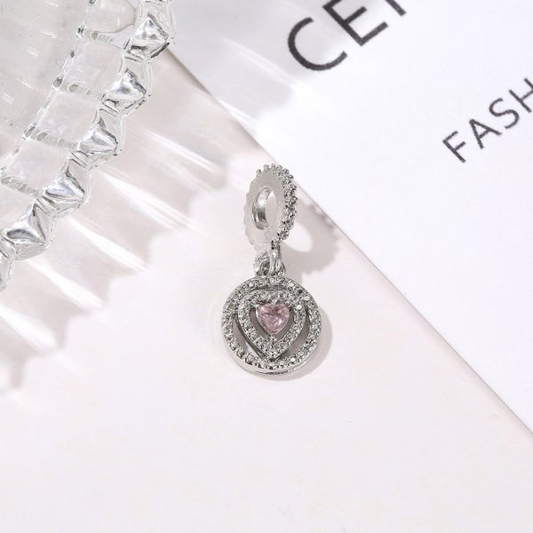 $1 reserve Gorgeous silver pink heart design alloy charm with artificial crystal Carousel 2