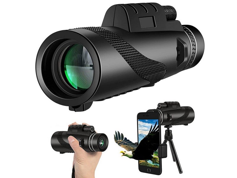 2 Sets of 10-12X Magnification HD Monocular Telescope with Phone Clip and Tripod Carousel 1