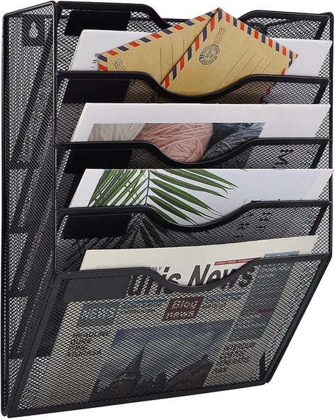 5 Tier Pockets Mesh Wall File Holder Organizer Office Hanging Magazine Rack Carousel 1