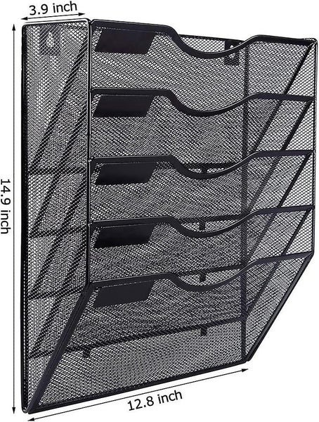 5 Tier Pockets Mesh Wall File Holder Organizer Office Hanging Magazine Rack Carousel 2