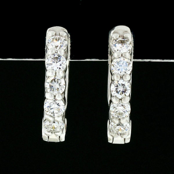 NEW 14k White Gold 0.51ctw Shared Prong Round Diamond 13mm Huggie Hoop Earrings Carousel 1