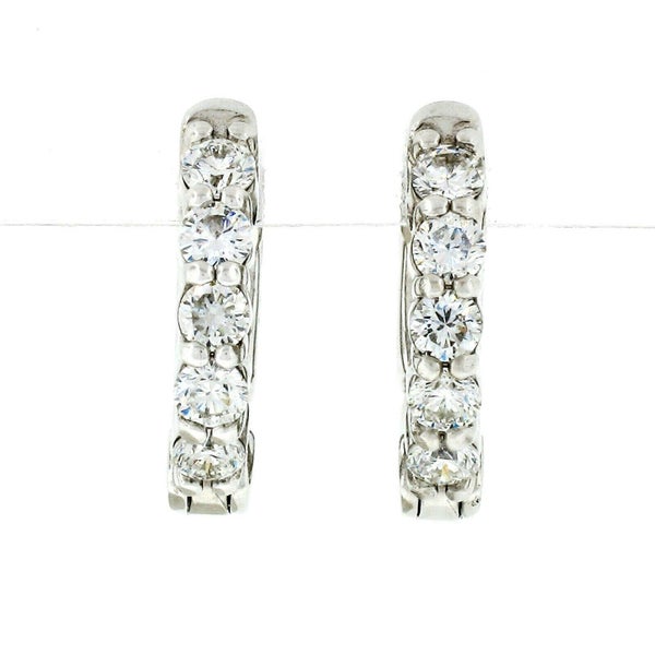NEW 14k White Gold 0.51ctw Shared Prong Round Diamond 13mm Huggie Hoop Earrings Carousel 2
