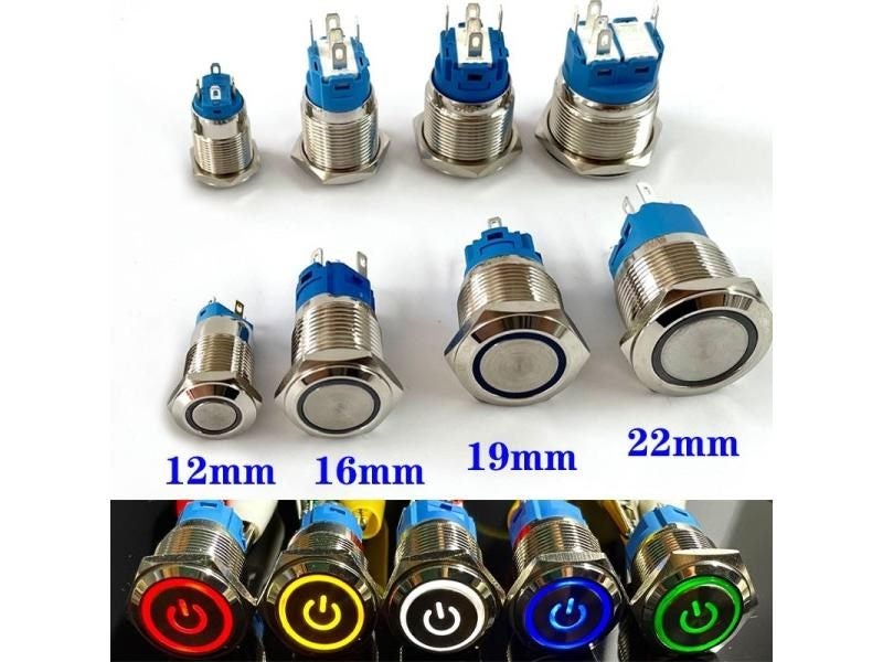 12/16/19/22mm Waterproof Metal Push Button Switch LED Light Momentary Latching Carousel 2