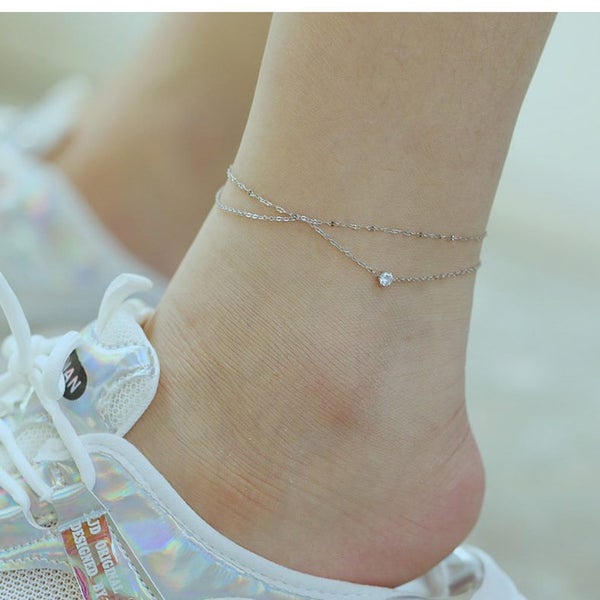 Double-layered Anklet Stainless Steel CZ Anklet Carousel 3