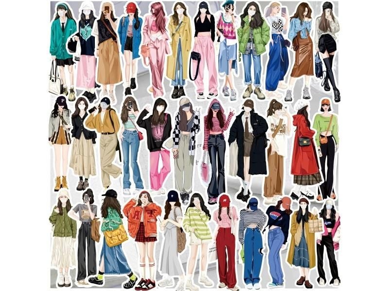 58pcs Four Seasons Dress Girls Decorative Stickers Cute Fashion Characters Carousel 1