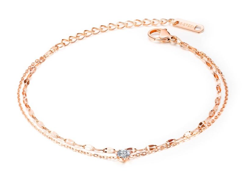 Rose Gold Plated CZ Anklet Double-layered Stainless Steel Anklet Carousel 1