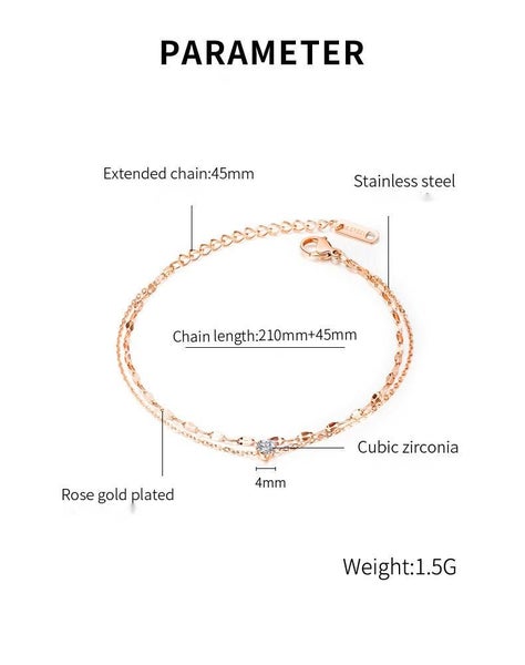 Rose Gold Plated CZ Anklet Double-layered Stainless Steel Anklet Carousel 2