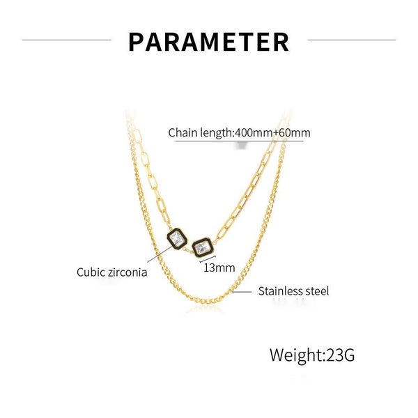 Geometric CZ Necklace Stainless Steel Yellow Gold-plated Necklace Carousel 2
