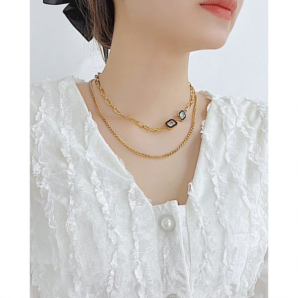 Geometric CZ Necklace Stainless Steel Yellow Gold-plated Necklace Carousel 5