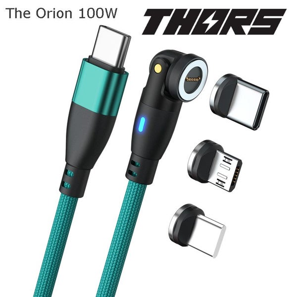100W Type C Orion, swivel pivot 360° Magnetic 2m Green Fast Charging Cable iOS. Carousel 1