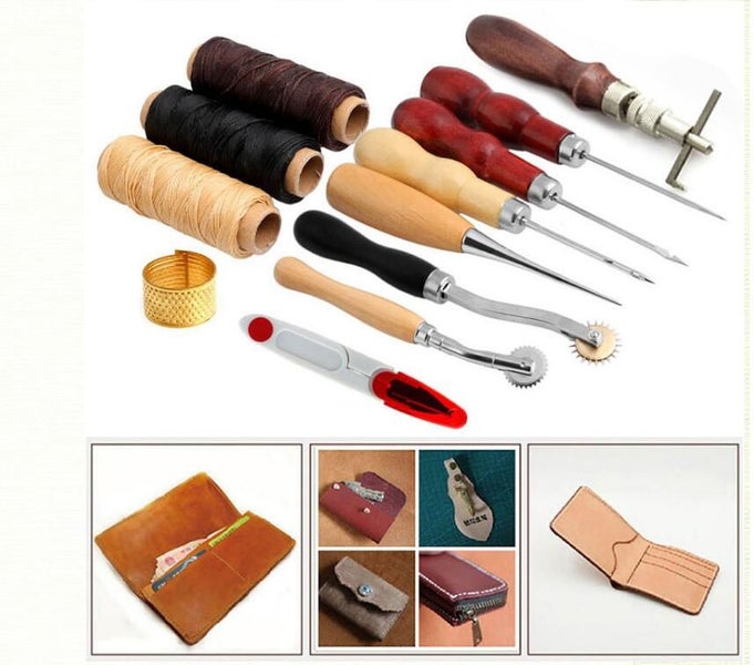 14Pcs Set Leather Craft Hand Stitching Sewing Tool Thread Awl Waxed Thimble Kit Carousel 2