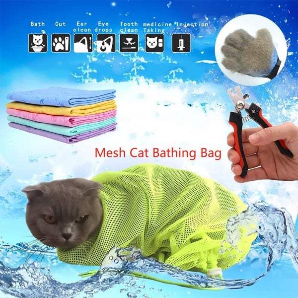 1PC Mesh Cat Bathing Bag Grooming Adjustable Washing Nail Portable Carousel 1