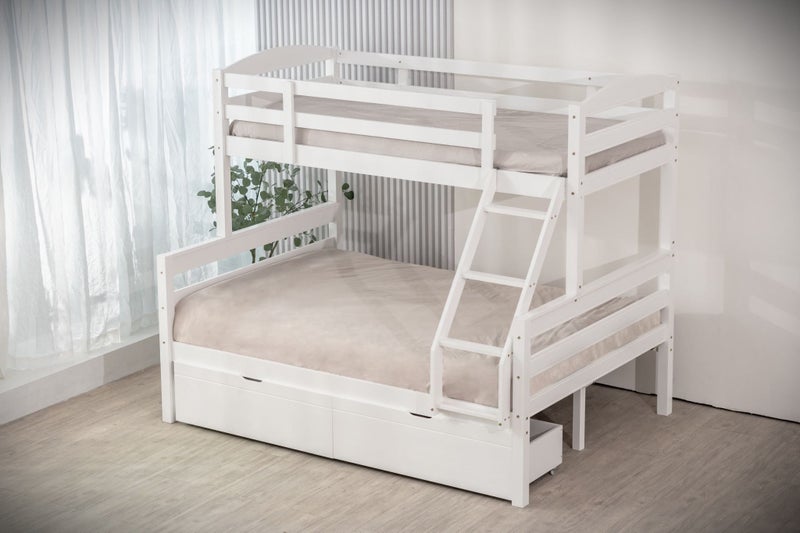Cosmos Duo, Double Single Bunk Beds - White - Includes 2 x Storage Drawers Carousel 1