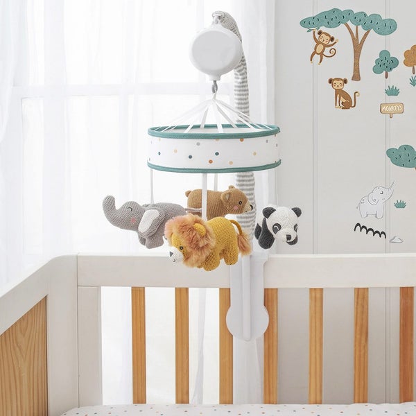Lolli Living Baby Newborn Nursery Musical Cot Hanging Mobile Day At The Zoo Carousel 2