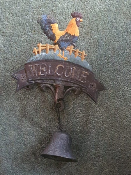 Vintage Cast Iron Rooster Door Bell Knocker Carousel 1