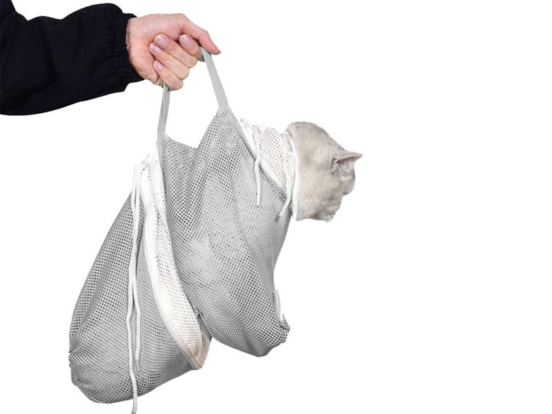 Pet Cat Bathing Bag Mesh Cloth Cat Grooming Bag Cat Supplies Washing Bags Grey Carousel 1