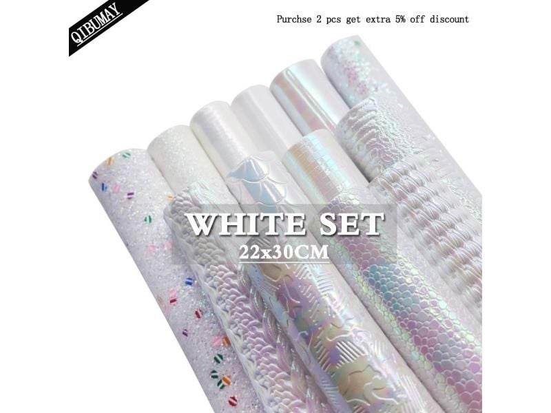 QIBU 22*30cm White Faux Leather Chunky Glitter Fabric DIY Clothes Materials Carousel 2