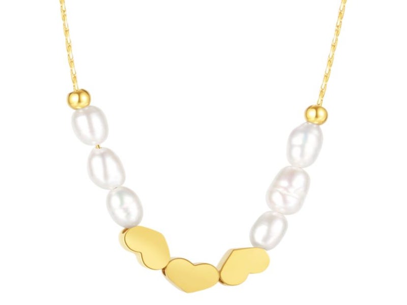 Pearls Heart Stainless Steel Yellow Gold-plated Necklace Carousel 1