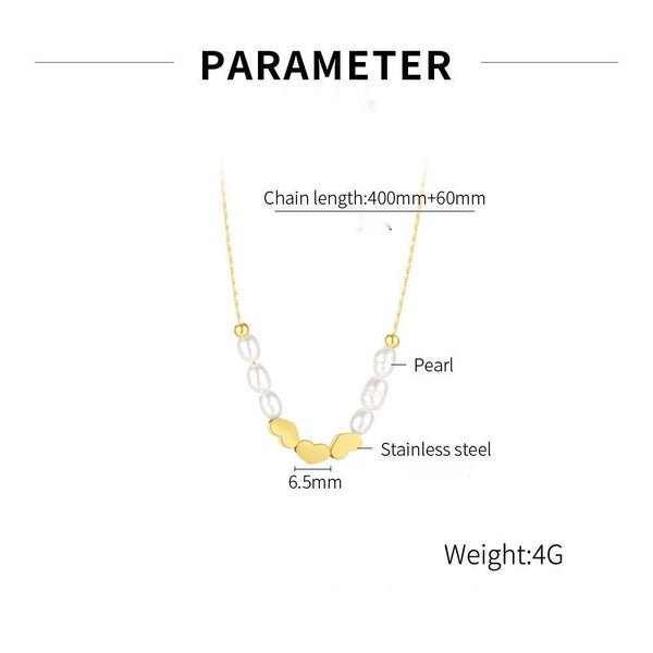 Pearls Heart Stainless Steel Yellow Gold-plated Necklace Carousel 2