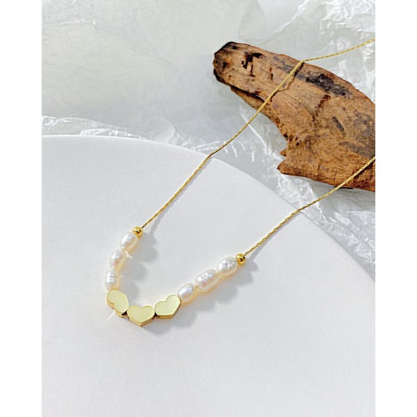Pearls Heart Stainless Steel Yellow Gold-plated Necklace Carousel 5