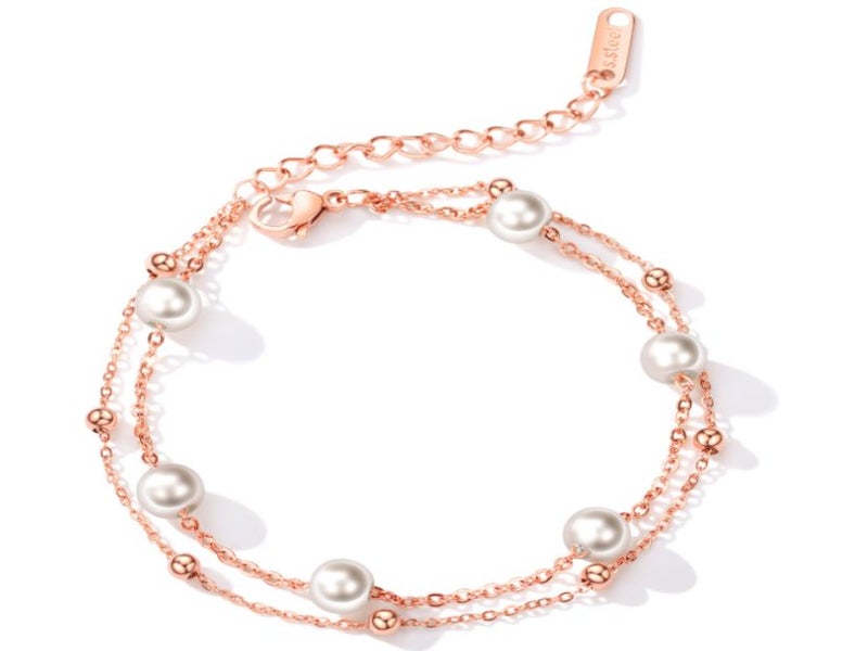 Bracelet Double-layered Pearls Stainless Steel Rose Gold Plated Carousel 1