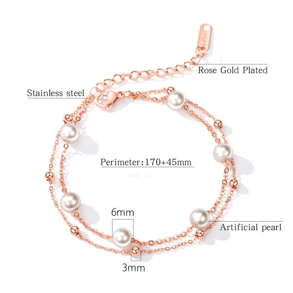 Bracelet Double-layered Pearls Stainless Steel Rose Gold Plated Carousel 2