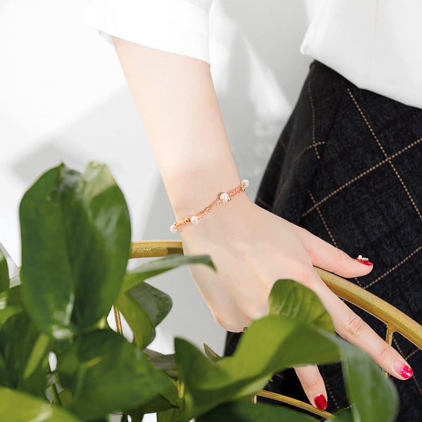 Bracelet Double-layered Pearls Stainless Steel Rose Gold Plated Carousel 4