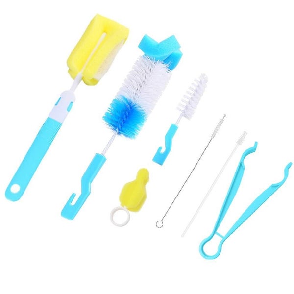 7Pcs Baby Bottle Brush Nipple Rotating Clean Sponge Straw Spout Cup Brush Kit Carousel 1
