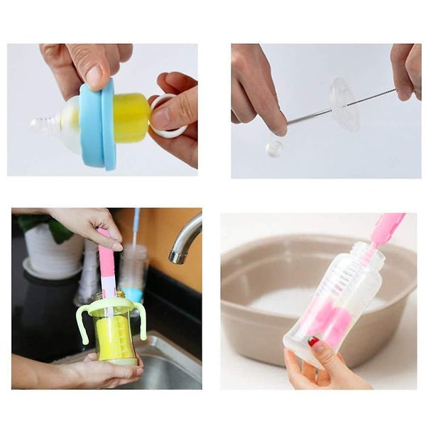 7Pcs Baby Bottle Brush Nipple Rotating Clean Sponge Straw Spout Cup Brush Kit Carousel 5