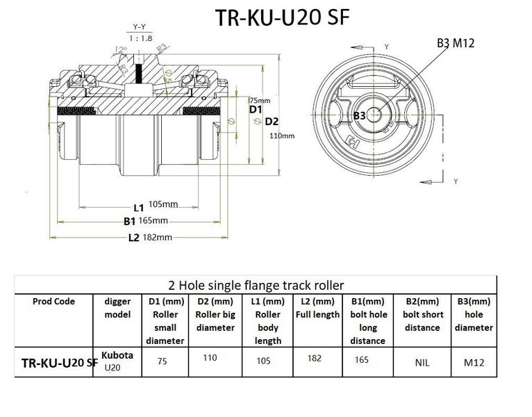 Track Roller for Kubota U20 KX36-2 KX41-2 KX41-2S single flenge part no: 1207028 Carousel 2