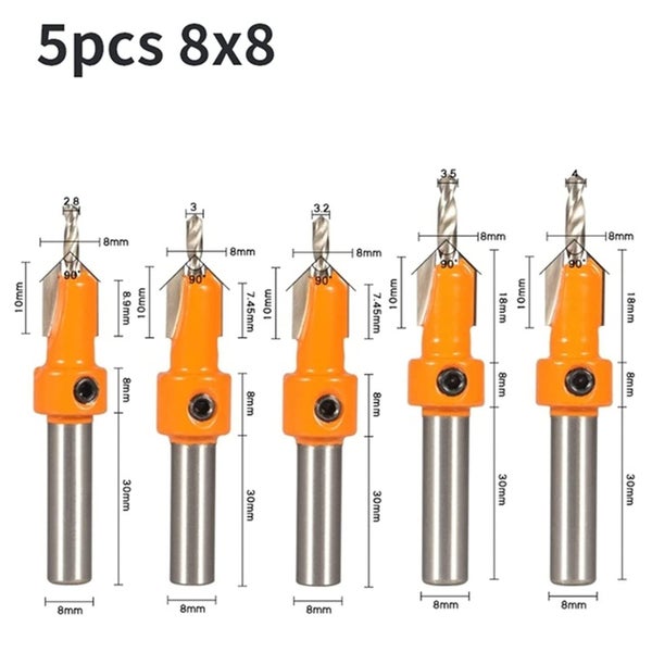 5PCS 2.8mm-4.0mm 8mm Round Countersink Drill Bits Set Perfect For Decking Boards Carousel 2