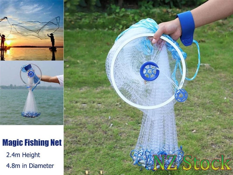 Fishing nets aluminum ring monofilament hand throw fishing cast net spin easy  throw dia 2.4m