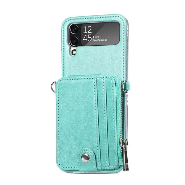Leather Wallet and Mobile Phone Case for Samsung Z Flip 4 - Green Carousel 1