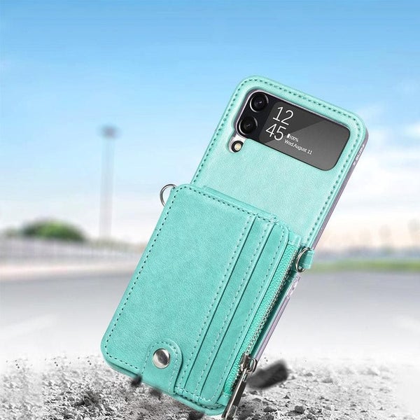 Leather Wallet and Mobile Phone Case for Samsung Z Flip 4 - Green Carousel 2