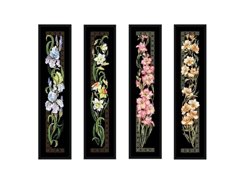 Iris Daffodil Orchid Cross Stitch Package Flower Aida 18ct 14ct 11ct Black Carousel 2