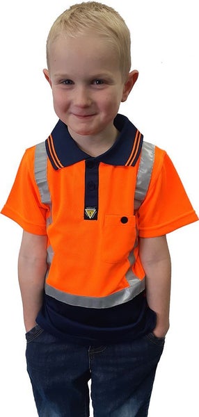 Caution Hi-Vis Childrens Microfibre Polo - Orange, Yellow, Pink - Sizes 2-14 Carousel 2