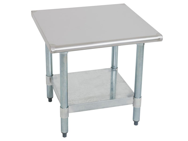0.6m Half Height Square Stainless Steel Worktop Bench with Lower Shelf Carousel 1