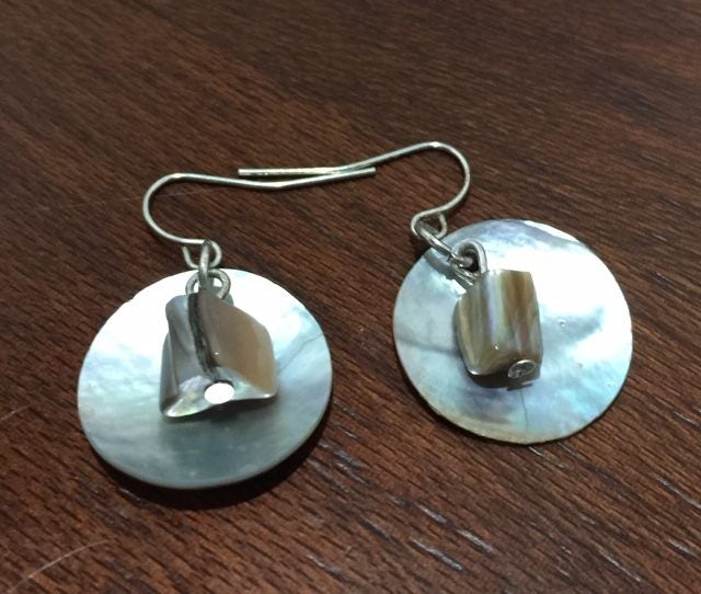 Silver Tone Mother of Pearl/ Abalone Dangle Earrings Carousel 1