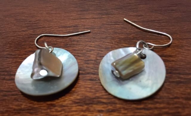 Silver Tone Mother of Pearl/ Abalone Dangle Earrings Carousel 2