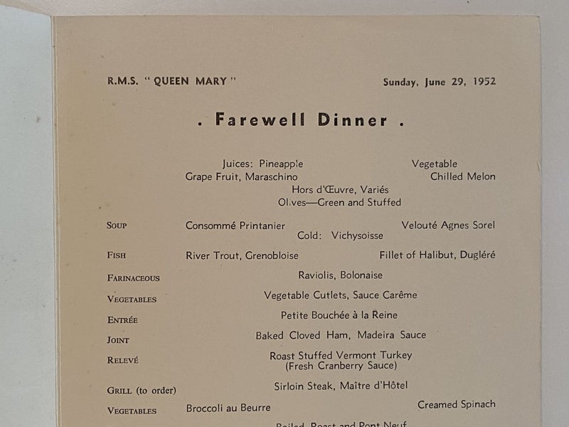 MARITIME MEMORABILIA: Cunard Line - RMS Queen Mary - Farewell Dinner 1952 Carousel 3