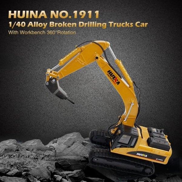 Die-cast Demolition Digger Model Scale, 1:40, Huina 1911 YELLOW Carousel 1