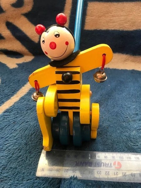 Wooden kids wheeled push-along toy on stick -S=R!!!! Carousel 1