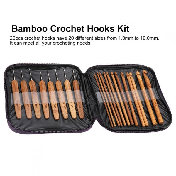 20Pcs Crochet Hooks Needles Bamboo Handle Weaving Sewing Tools NEW Carousel 2