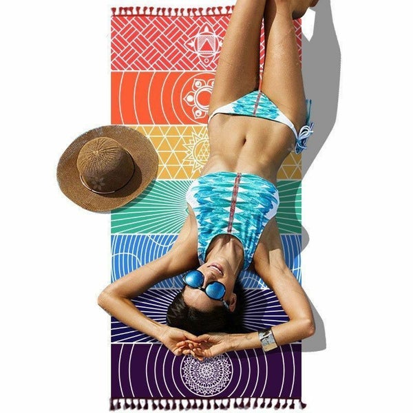 Yoga Rainbow Chakra Tapestry Towel Carpet Mandala Travel Beach Blanket 7 Stripes Carousel 2