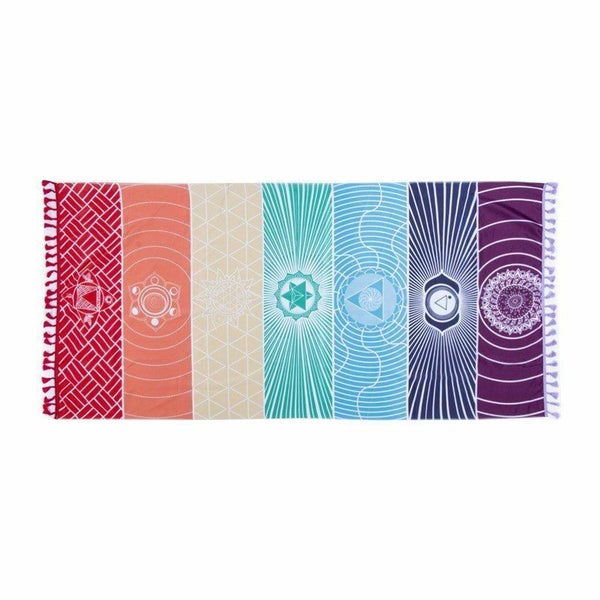Yoga Rainbow Chakra Tapestry Towel Carpet Mandala Travel Beach Blanket 7 Stripes Carousel 5